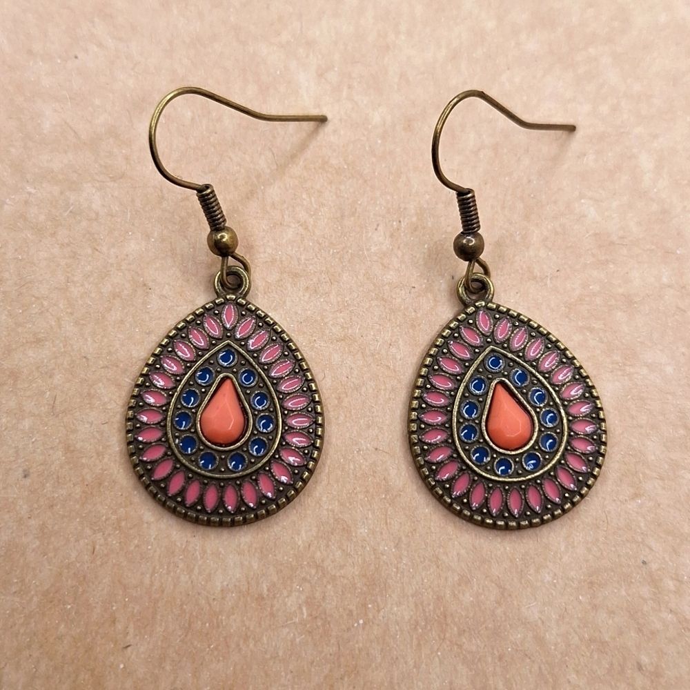 Bronze pink earrings tear drop minimalist jewelry Bohemian earrings